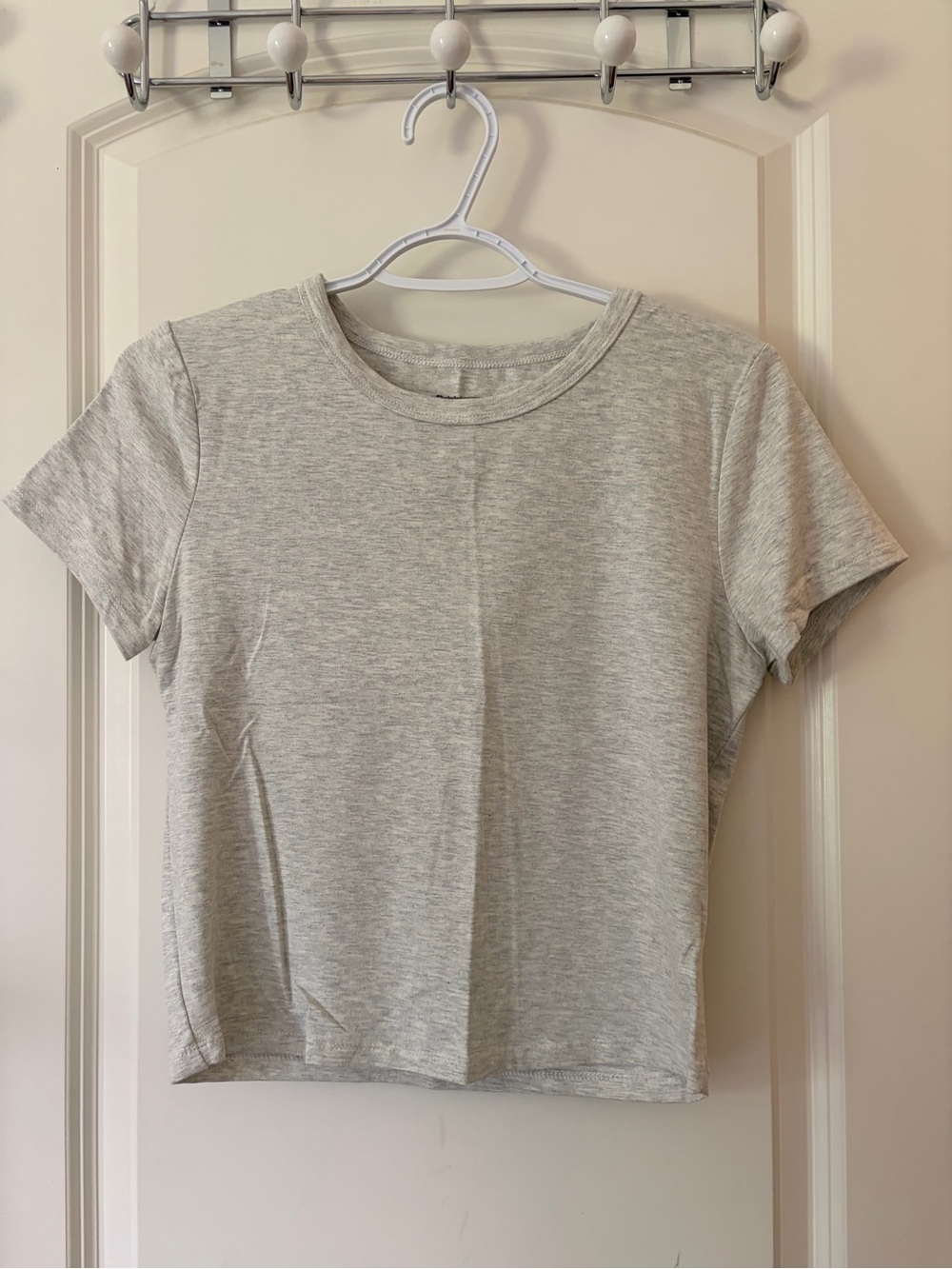 Pink Rose Heather Light Gray Crew Neck Tee